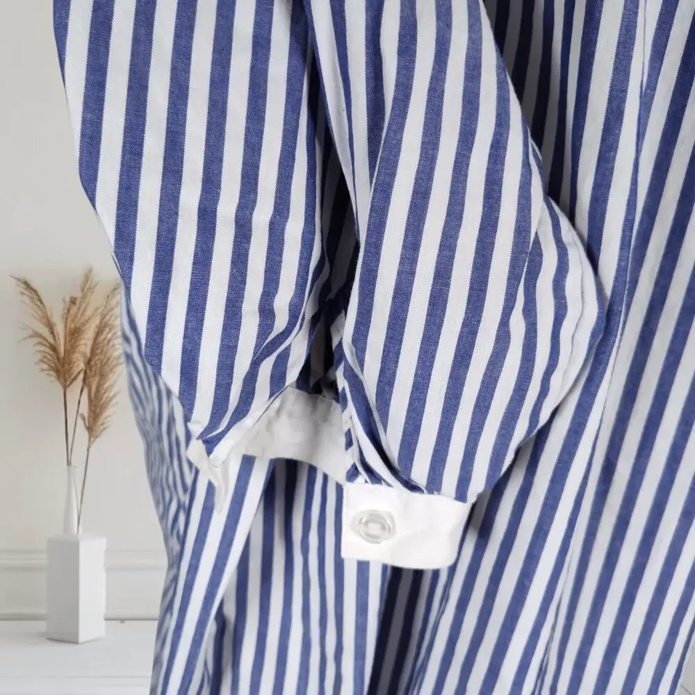Vintage Victoria's Secret Blue Striped Cotton Sleep Shirt Nightgown Oversized S